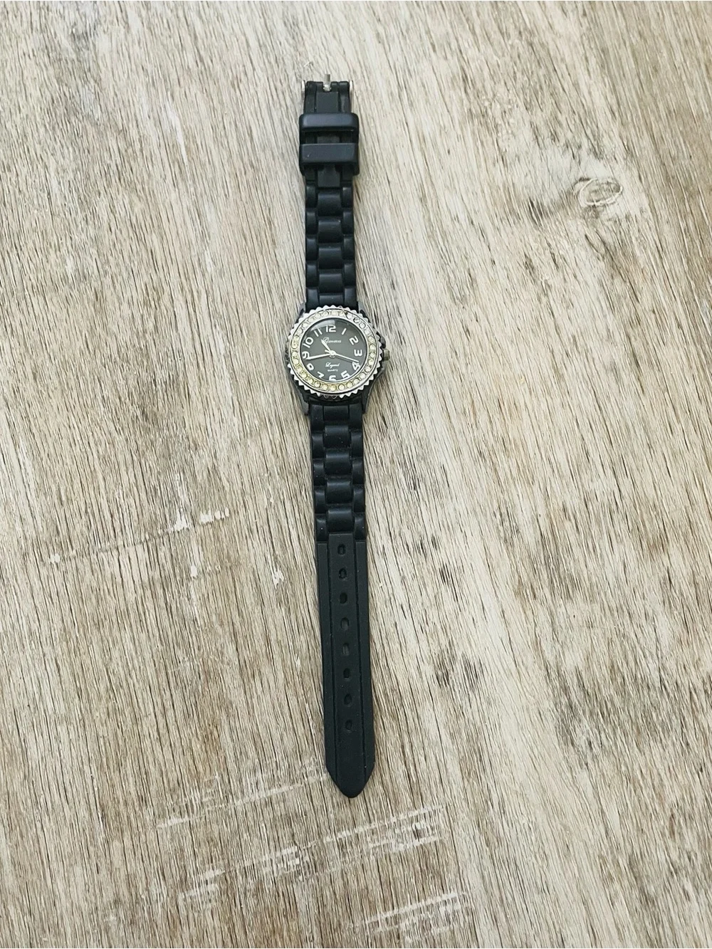 Black Silicone Strap Watch with Bezel Accent